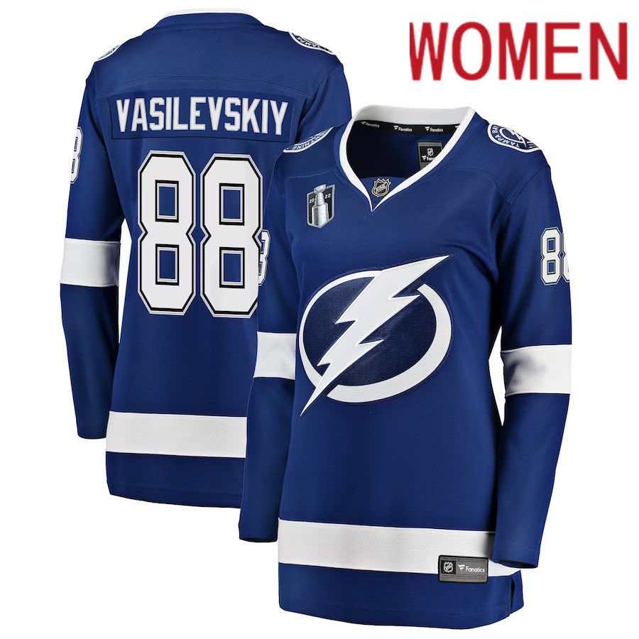 Women Tampa Bay Lightning #88 Andrei Vasilevskiy Fanatics Branded Blue Home Stanley Cup Final Breakaway Player NHL Jersey->women nhl jersey->Women Jersey